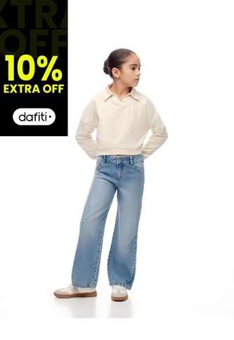 Jean Straight Tiro Alto Algodón índigo Medio Niña Azul Oscuro Gef