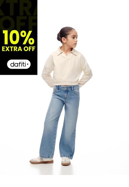 Jean Straight Tiro Alto Algodón índigo Medio Niña Azul