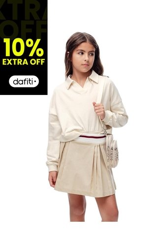 Falda Corta Con Pliegues Beige Niña Marron Gef