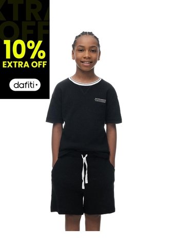 Bermuda Regular Algodón Texturizada Negra Niño Negro Gef