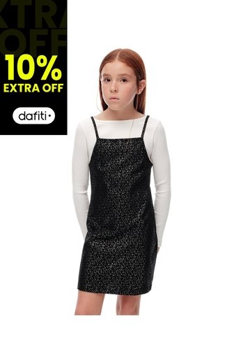Conjunto Vestido + Camibuzo Negro Brillos Niña Negro Gef