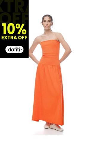 Vestido Largo Strapless Silueta A Naranja Mujer Naranja Gef