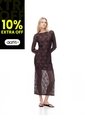 Vestido Midi Encaje Chocolate Mujer Chocolate de Gef