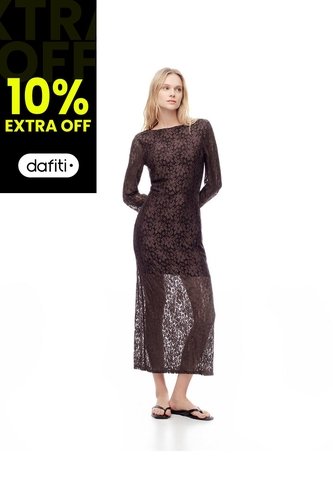 Vestido Midi Encaje Chocolate Mujer Chocolate Gef