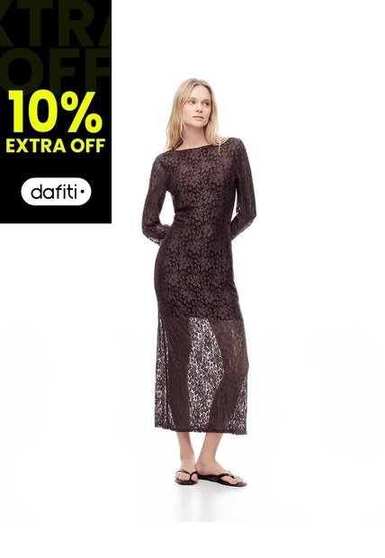 Vestido Midi Encaje Chocolate Mujer Chocolate