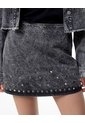 Falda Tiro Alto Denim Tachuelas Gris Mujer Azul de Gef