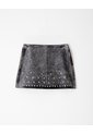 Falda Tiro Alto Denim Tachuelas Gris Mujer Azul de Gef