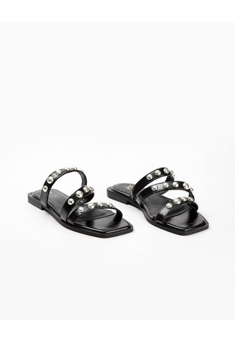 Sandalias Planas Con Apliques Negras Mujer Negro Gef
