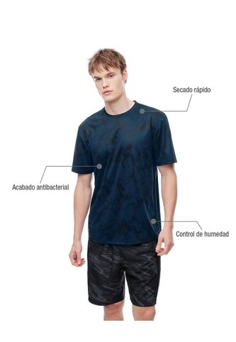 Camiseta Deportiva Control Humedad Estampada Hombre Azul Gef