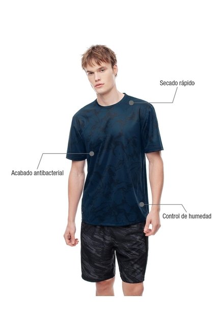 Camiseta Deportiva Control Humedad Estampada Hombre Azul