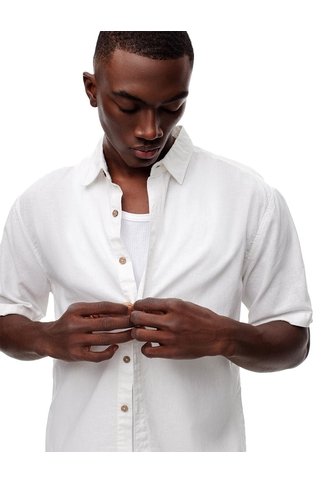 Camisa Manga Corta Regular Lino Blanca Hombre Blanco Gef