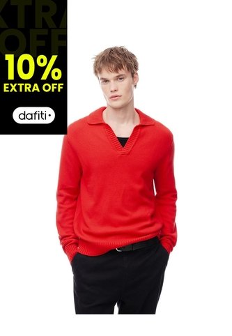 Buzo Tipo Polo Regular Tejido De Punto Rojo Hombre Rojo Gef