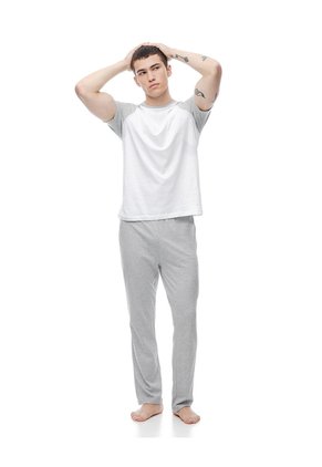 Camiseta + Pantalón De Pijama Algodón Gris Hombre Gris
