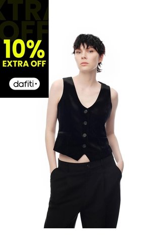 Chaleco Tipo Sastre Regular Terciopelo Negro Mujer Negro Gef