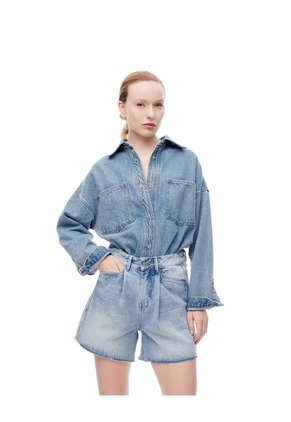 Short Tiro Alto Denim índigo Medio Mujer Azul Oscuro