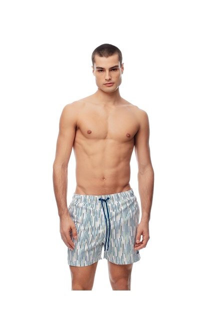 Pantaloneta De Baño Estampada Hombre Blanco