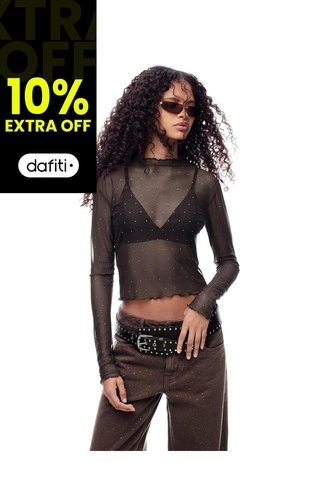 Camibuzo Slim Tejido Tull Brillos Chocolate Mujer Chocolate Gef