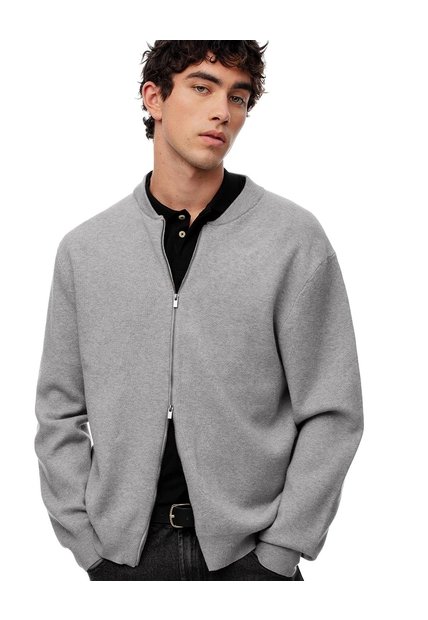 Chaqueta Bomber Regular Cierre Doble Gris Hombre Gris