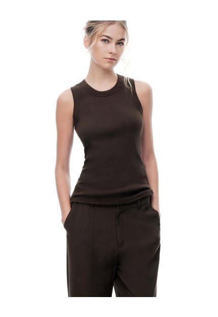 Camiseta Esqueleto Slim Rib Algodón Café Mujer Cafe