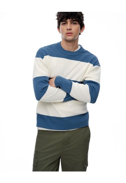 Buzo Regular Algodón Tejido De Punto Azul Rayas Hombre Azul