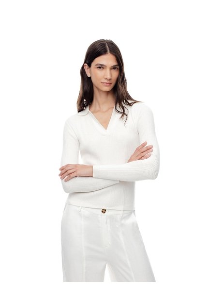 Camibuzo Tipo Polo Slim Tejido De Punto Blanco Mujer Blanco