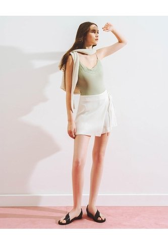 Falda Short Tiro Medio Cruzada Anudada Blanca Mujer Blanco Gef