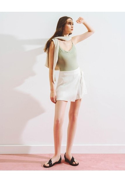 Falda Short Tiro Medio Cruzada Anudada Blanca Mujer Blanco