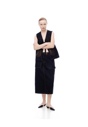 Falda Midi Denim Tiro Medio índigo Oscuro Mujer Azul Oscuro