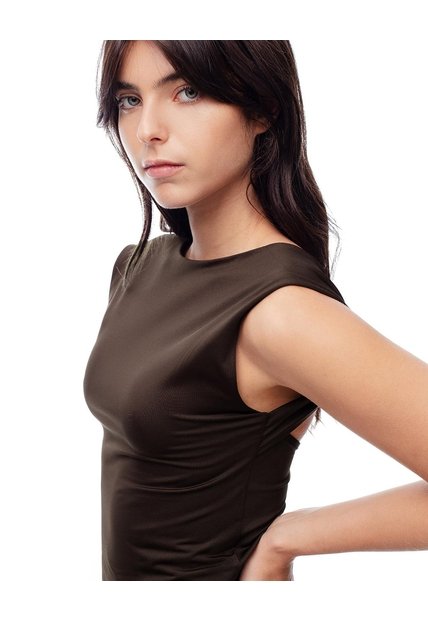 Camiseta Crop Slim Doble Tela Chocolate Mujer Chocolate