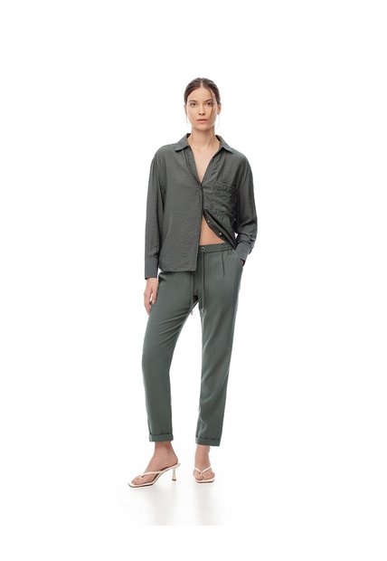 Pantalón Recto Tiro Alto Verde Mujer Verde