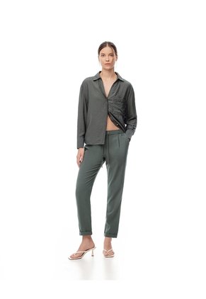 Pantalón Recto Tiro Alto Verde Mujer Verde