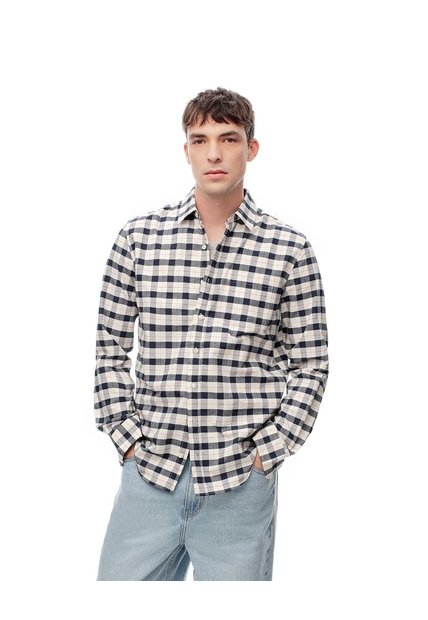 Camisa Manga Larga Slim Algodón Azul Hombre Azul