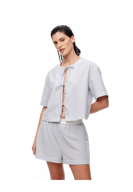 Short Relax Tiro Alto Texturizado Azul Mujer Azul
