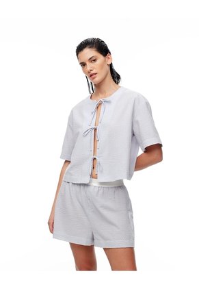 Short Relax Tiro Alto Texturizado Azul Mujer Azul