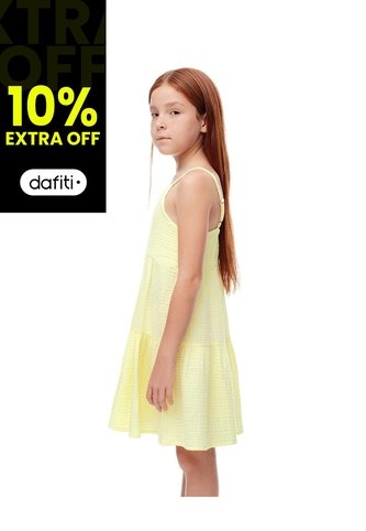 Vestido Corto Bloques Algodón Amarillo Niña Amarillo Gef