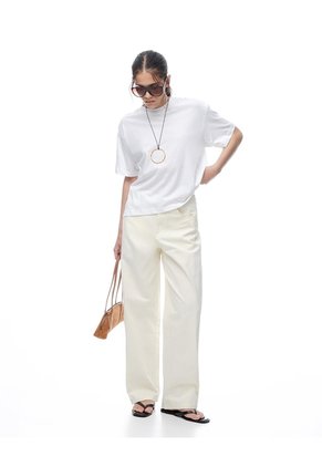 Pantalón Loose Tiro Medio En Drill Habano Mujer Marron