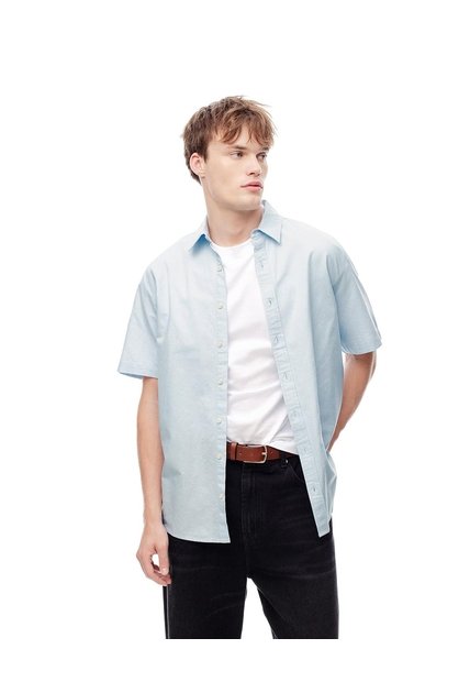 Camisa Manga Corta Regular Algodón Azul Hombre Azul