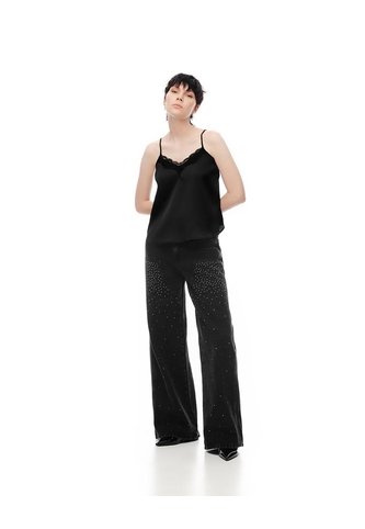 Jean Wide Leg Tiro Medio Brillos Negro Mujer Azul Gef