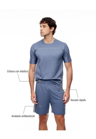 Pantaloneta Deportiva Antibacterial Azul Hombre Azul Gef