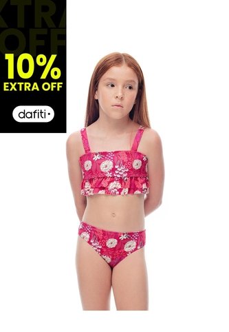 Vestido De Baño 2 Piezas Estampado Niña Rosa Gef