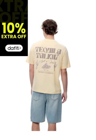 Camiseta Regular Algodón Amarilla Estampada Hombre Amarillo Gef
