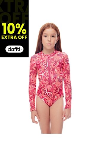 Vestido De Baño Manga Larga Estampado Niña Naranja Gef