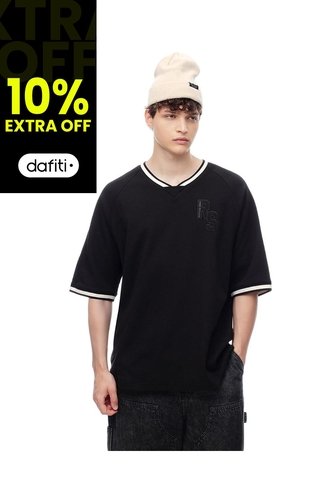 Camiseta Regular Algodón Negra Bordada Hombre Negro Gef