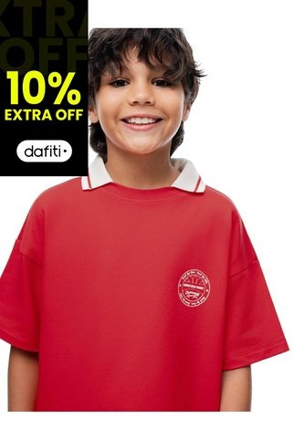 Camiseta Regular Manga Corta Roja Niño Rojo Gef