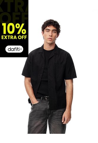 Camisa Manga Corta Regular Algodón Negra Hombre Negro Gef