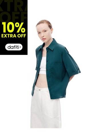 Camisa Manga Corta Oversize Algodón Verde Mujer Verde Gef