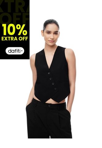Chaleco Tipo Sastre Cruzado Negro Mujer Negro Gef