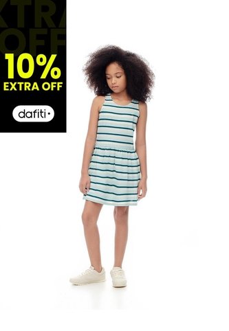 Vestido Corto Algodón Rayas Niña Azul Gef