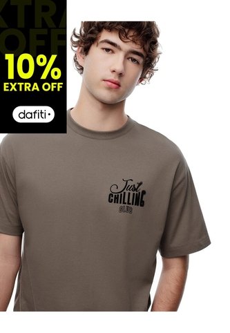 Camiseta Regular Algodón Café Estampada Hombre Cafe Gef