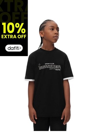 Camiseta Regular Algodón Negra Estampado Niño Negro Gef